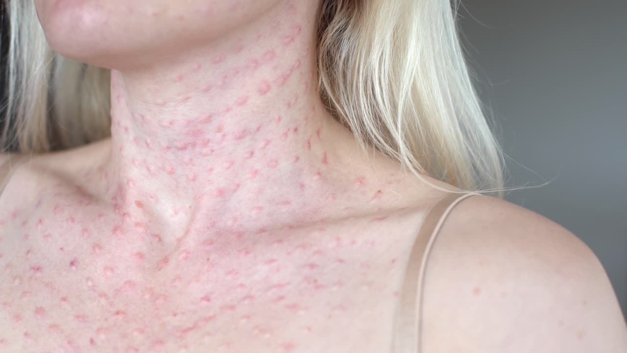 ⁇ 색 바탕에 피부의 실제 생체 활성화. 여성의 얼굴에 생체 활성화 주사 흔적. 생체 활성화 바늘의 흔적.