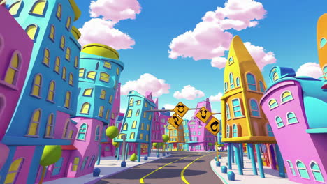 colorful cartoon city with traffic signs