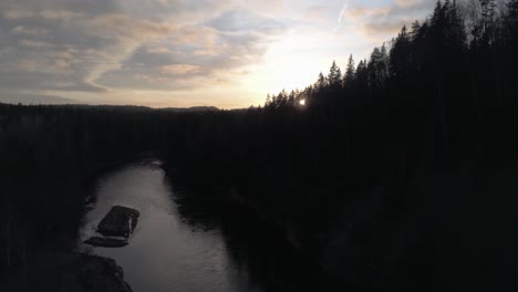 river - mountain landscape at sunset, aerial view