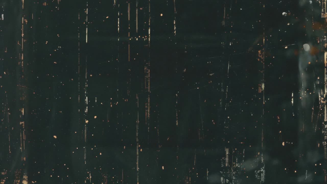 Vintage video effect with a distressed, grainy texture. The straight-on angle enhances the retro