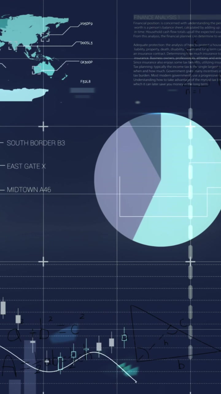 Animation of statistical data processing against blue background