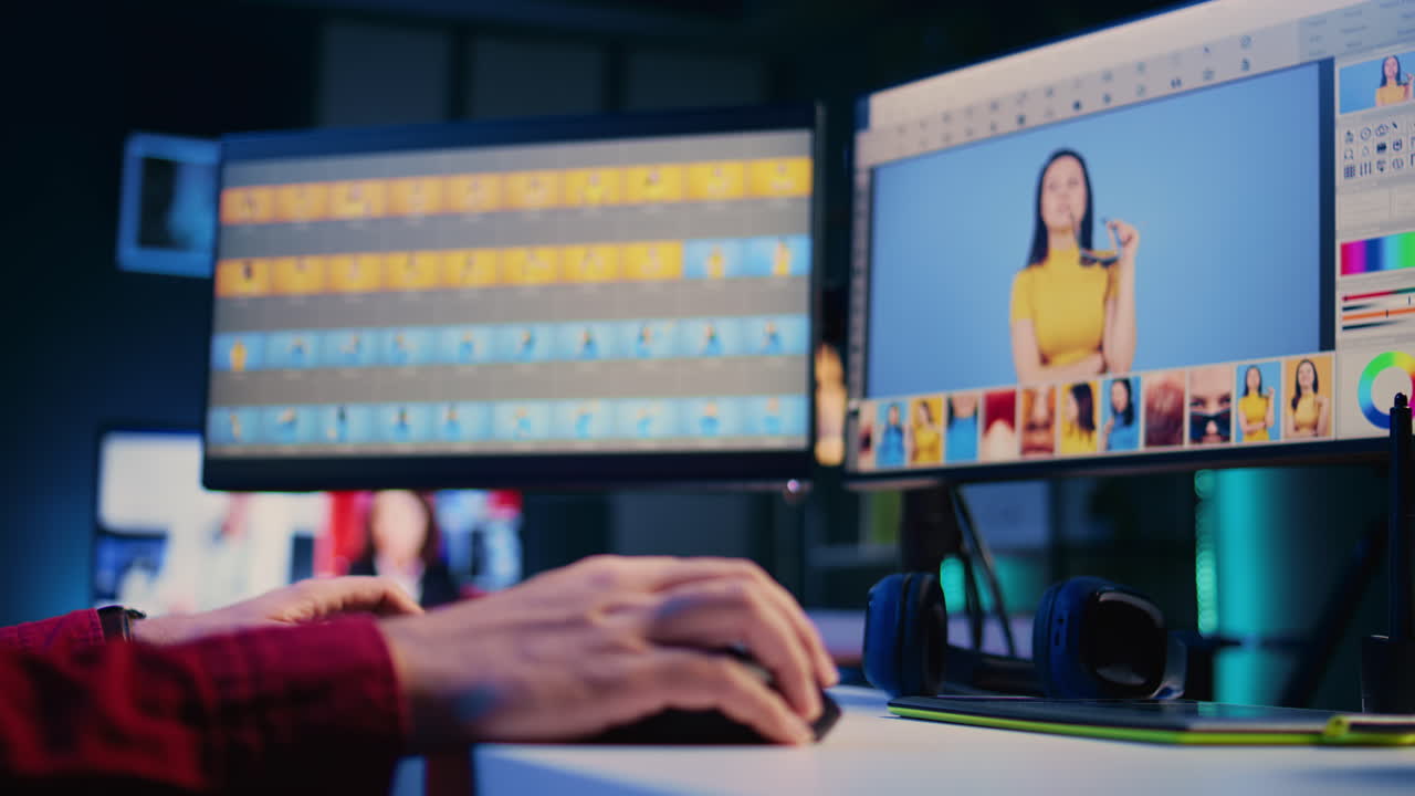 fotógrafo arreglando imágenes sobreexpuestas en el software de retoque de computadora de escritorio