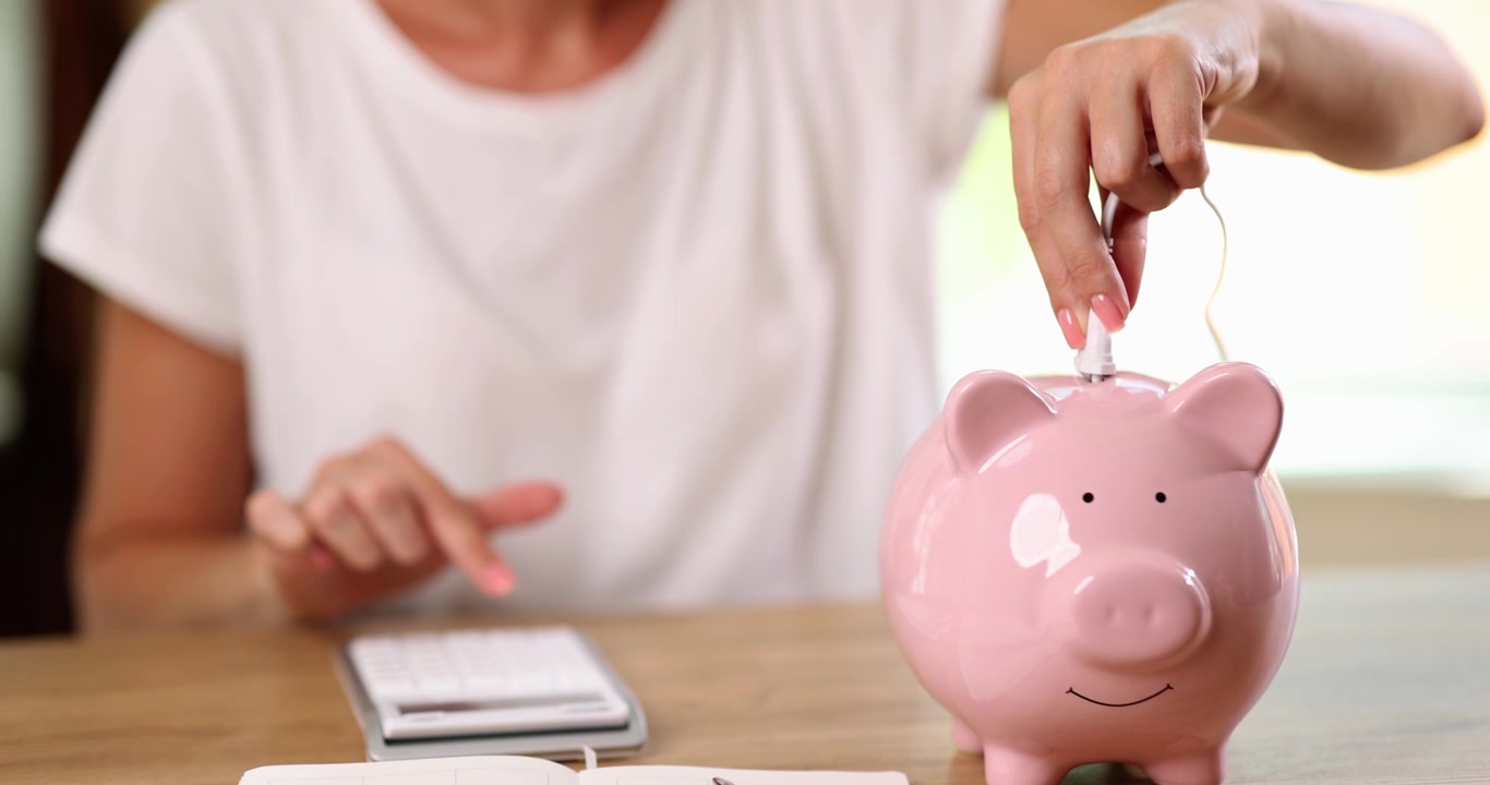 La mujer calcula el costo de la electricidad en primer plano
