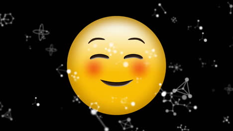 animación del icono de emoji de sonrisa con movimiento de conexiones en fondo negro