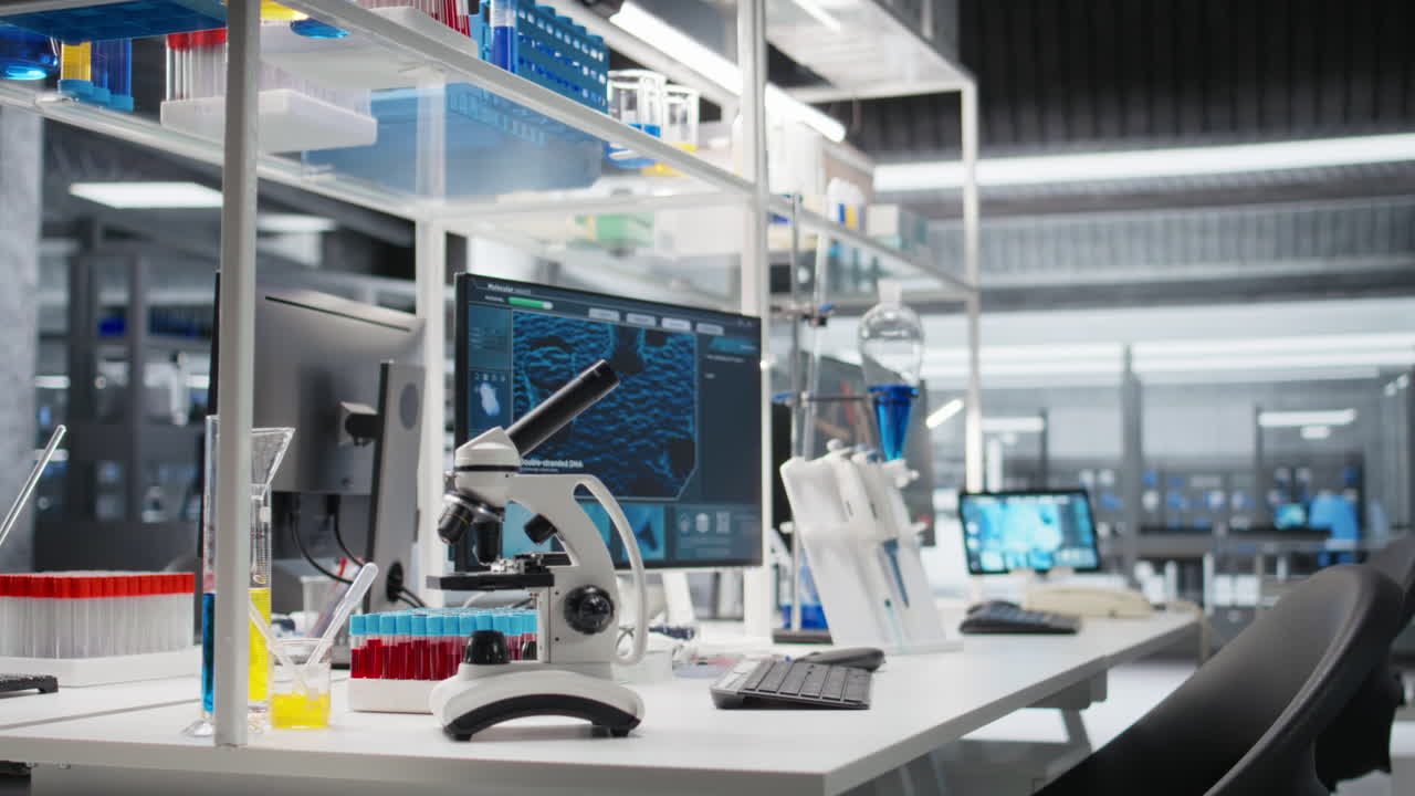 Vertical video Scientific microscope in medical laboratory used for cellular analysis