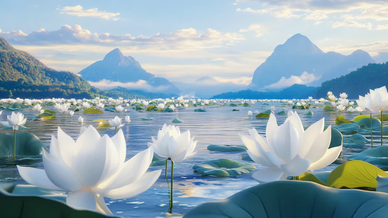 Serene Lotus Lake in the Mountains
