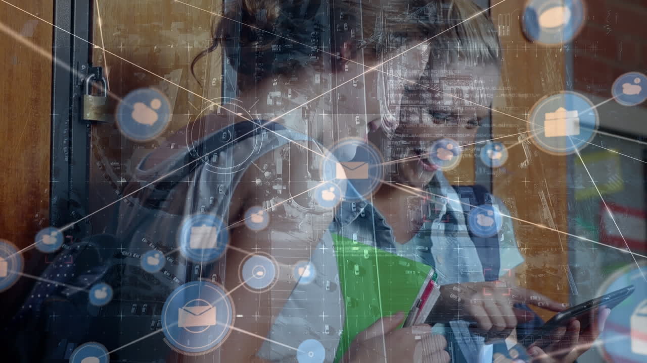 animación de la red de conexiones y el paisaje urbano sobre las estudiantes afroamericanas