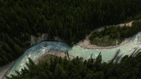 aerial birds eye view blaeberry river and forest in british columbia