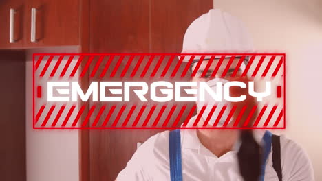 word emergency written over a man dressed in a face mask in the background