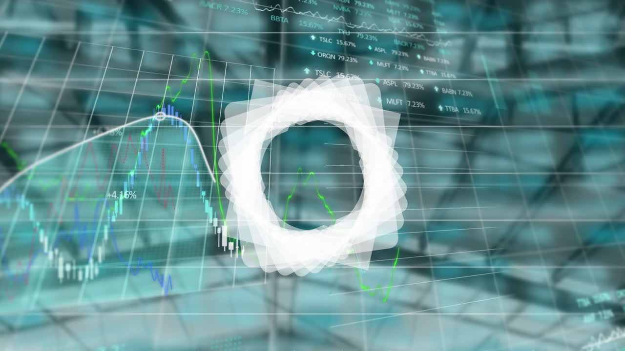 주식 시장과 금융 데이터 처리에 대한 추상적인 기하학적 모양 빈 사무실