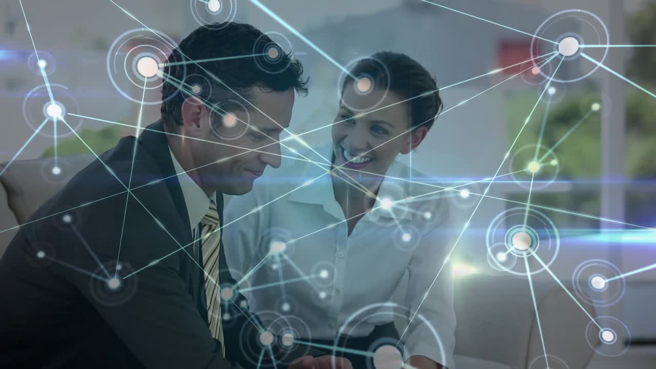 Animation of network of connections over caucasian business people in office