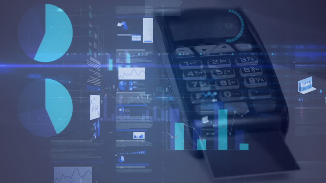 animación del procesamiento de datos financieros a través de terminales