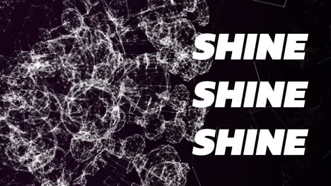 animation of shine text in white letters over 3d structure on black background