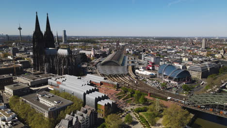 aerial slide display cologne central station amidst cathedral germany