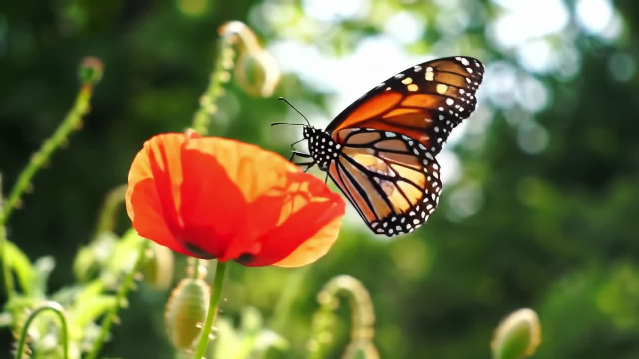 Farfalla monarca su un papavero