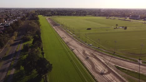 Aerial-view-of-San-Isidro-Hipo-dromo-in-Buenos-Aires,-Argentina,-Drone-flying-over-a-racecourse-and-capturing-panoramic-view-of-the-area