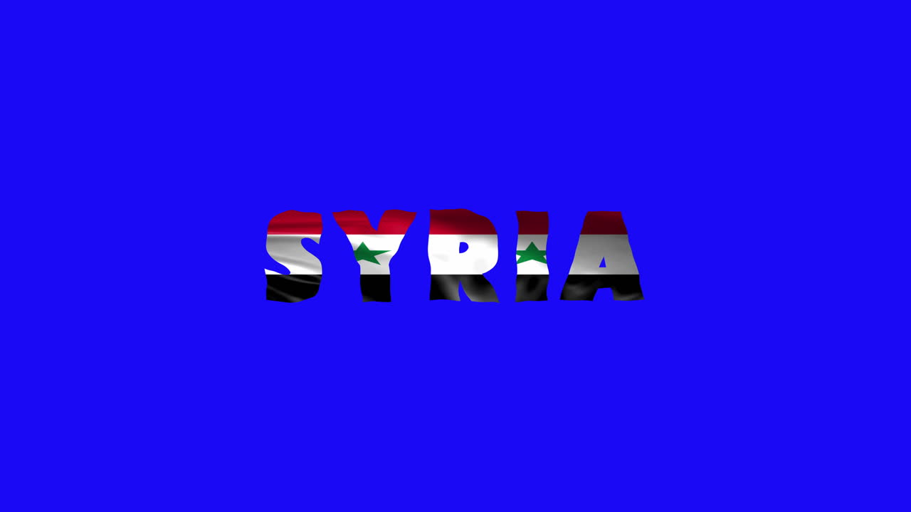 siria país wiggle texto animación letras con su bandera ondeando mezclarse como una textura - pantalla azul fondo chroma clave video loopable