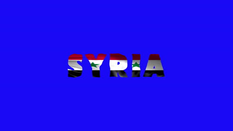 syria country wiggle text animation lettering with her waving flag blend in as a texture - blue screen background chroma key loopable video