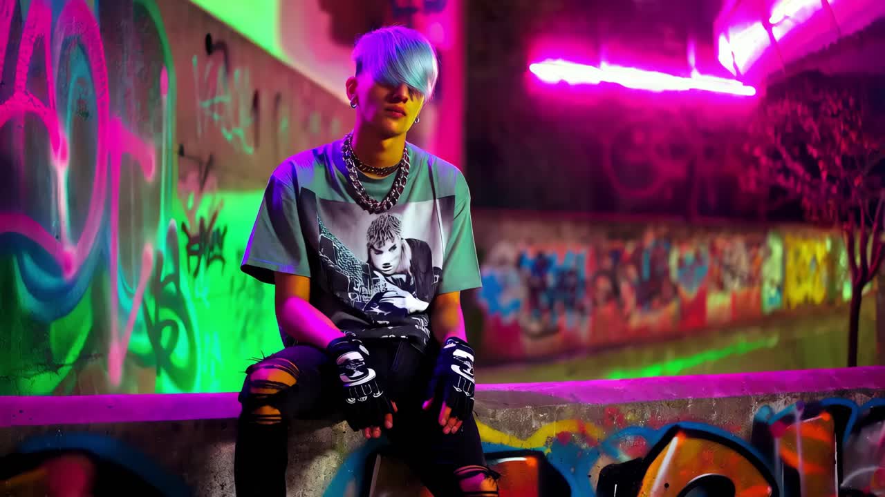 retrato urbano colorido de una persona joven