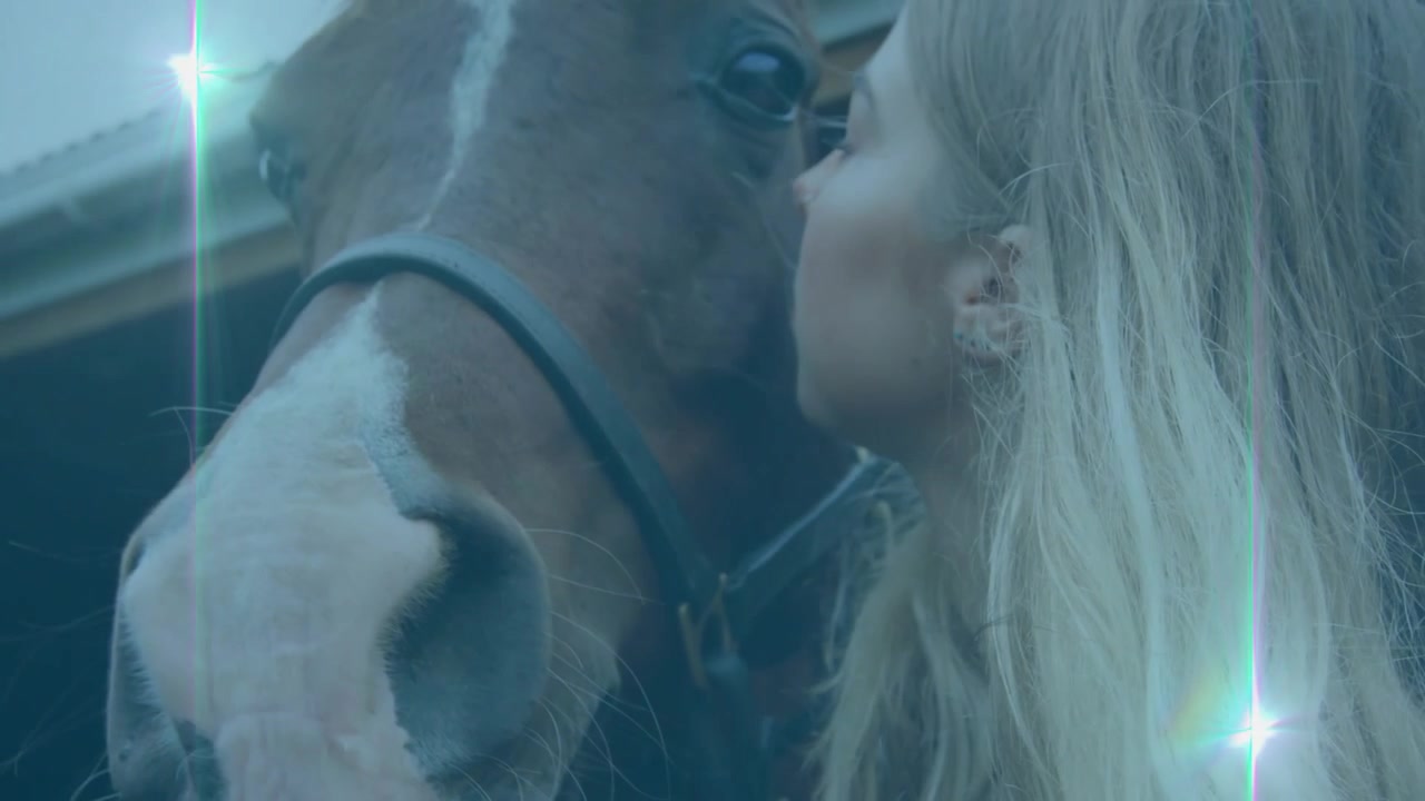 Young Woman Tenderly Kisses Her Horse's Muzzle
