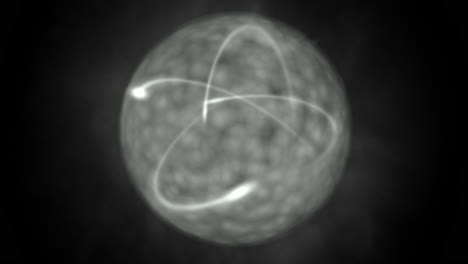 simulación de la estructura atómica en monocromo con rastros de electrones en órbita y aproximación de la cáscara