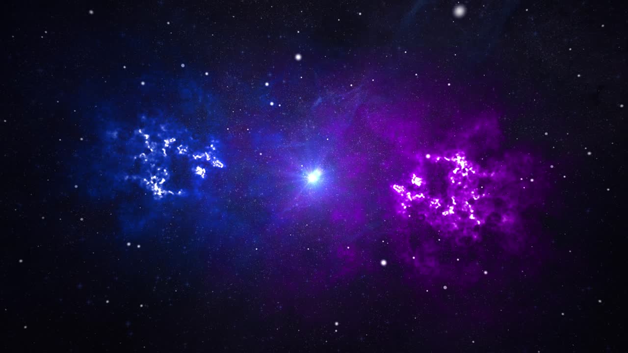 Abstract nebula space travel looped background fly from universe burn to the earth near planets