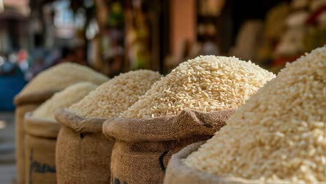rice bags at an outdoor market