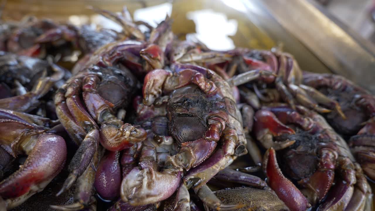 cangrejo crudo sazonado asiático mariscos receta de sashimi mercado de comida callejera