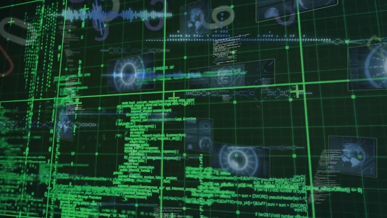 Animation of data processing over black background