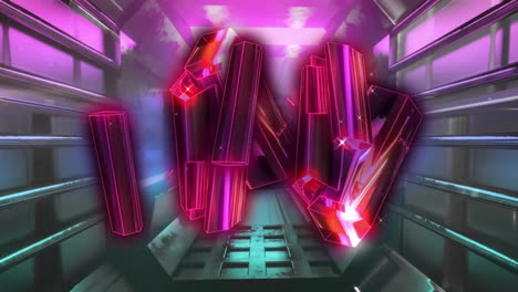 glowing geometric shapes animation over futuristic tunnel background