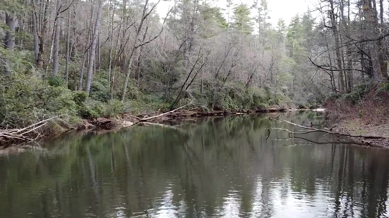 Koryto strumienia prowadzące do wodospadu w Linville Falls, NC