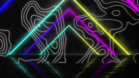 Animation-of-neon-shapes-and-white-lines-over-black-background