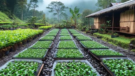 seedling nursery in a rural landscape