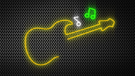 electric guitar and musical notes in neon lights