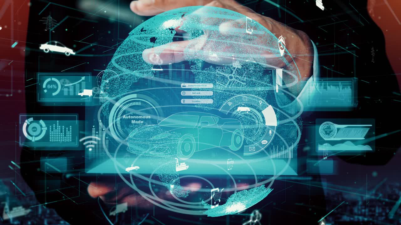 뉴이시 시 도로에서 미래의 자동차 교통을 위한 스마트 교통 기술 개념