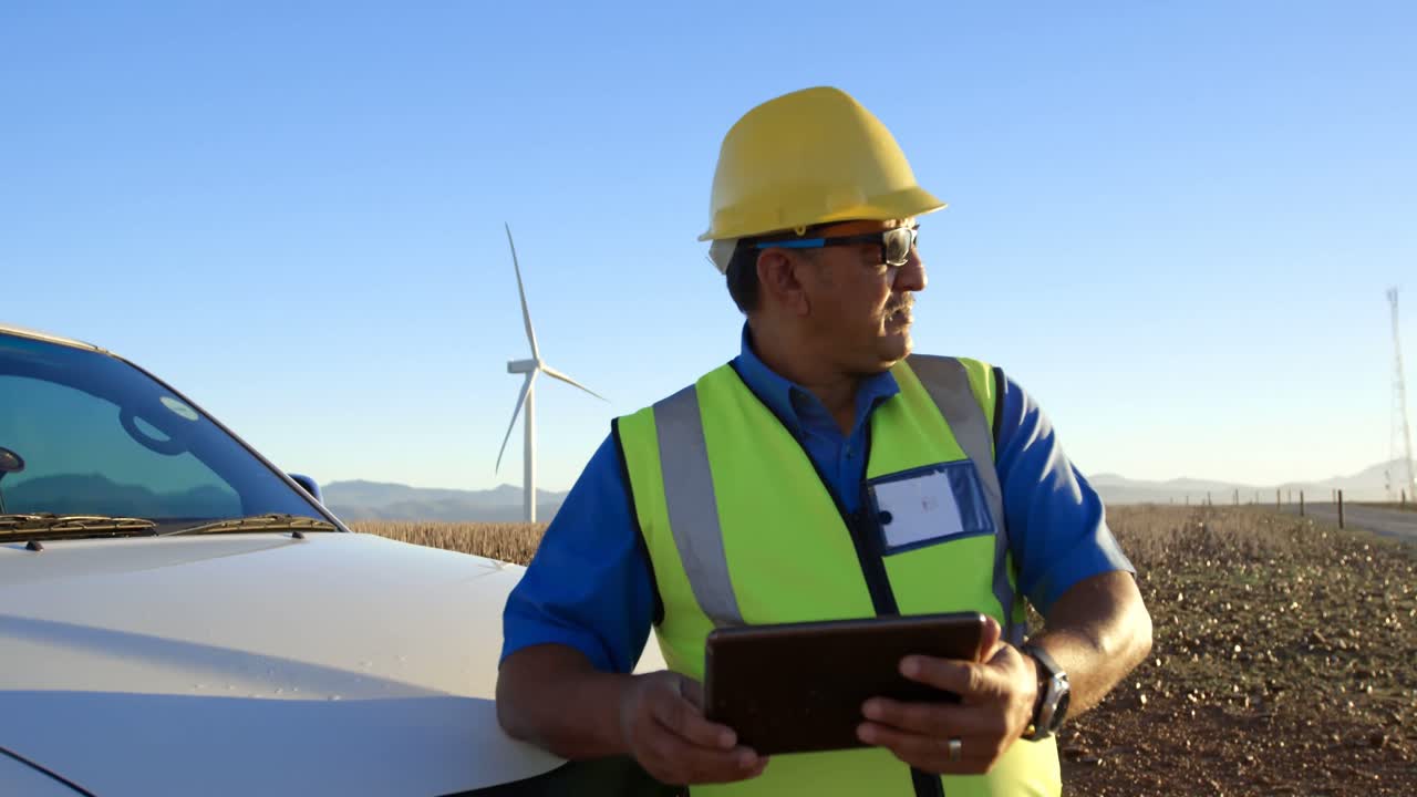 ingeniero masculino usando una tableta digital cerca del coche 4k