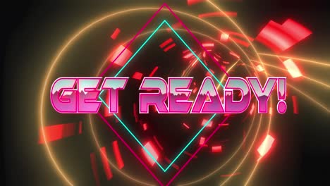 animation of get ready text over moving digital tunnel