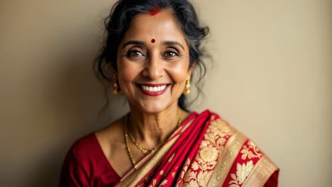 portrait of a smiling indian woman in traditional saree