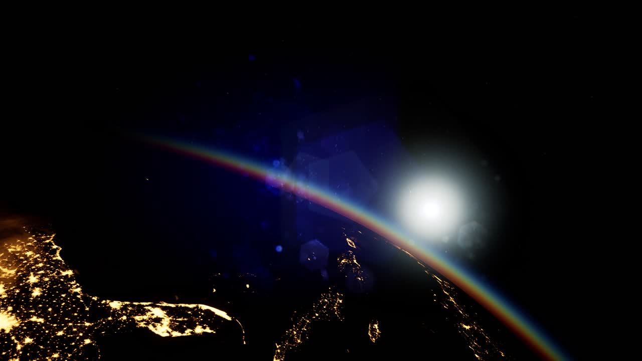 el espacio, el sol y el planeta tierra por la noche