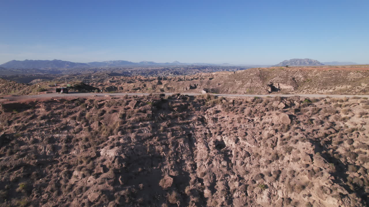 Flying over the Gorafe desert, Granada, Andalusia, Spain