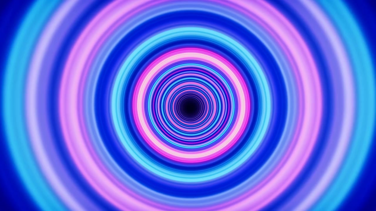 Kirkkaat pyöreät nauhat muuttavat rytmisesti kokoaan keskellä olevan mustan ytimen ympärillä, luoden hehkuvan tunnelin illuusion tasaisilla liukuväreillä, vahvalla symmetrialla ja kylläisillä viileillä väreillä.