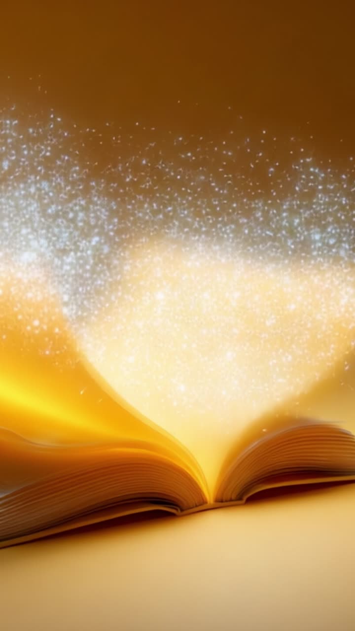 Un libro encantado con luz brillante emergiendo de sus páginas, que simboliza historias mágicas e imaginación sin límites en una atmósfera de ensueño.