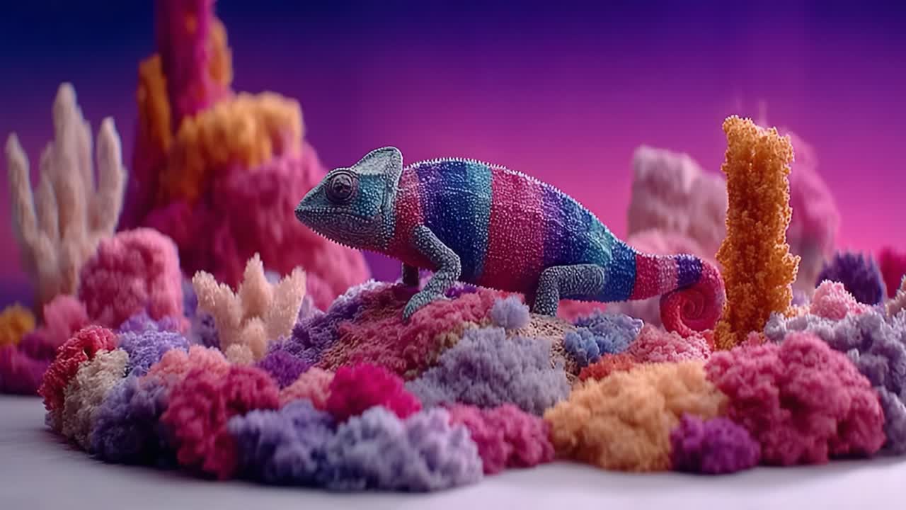 A Vibrant Chameleon Camouflaged in a Colorful, Textured Landscape, Showcasing the Intricate Patterns and Colors of Nature's Creatures in a Stunning Visual Display