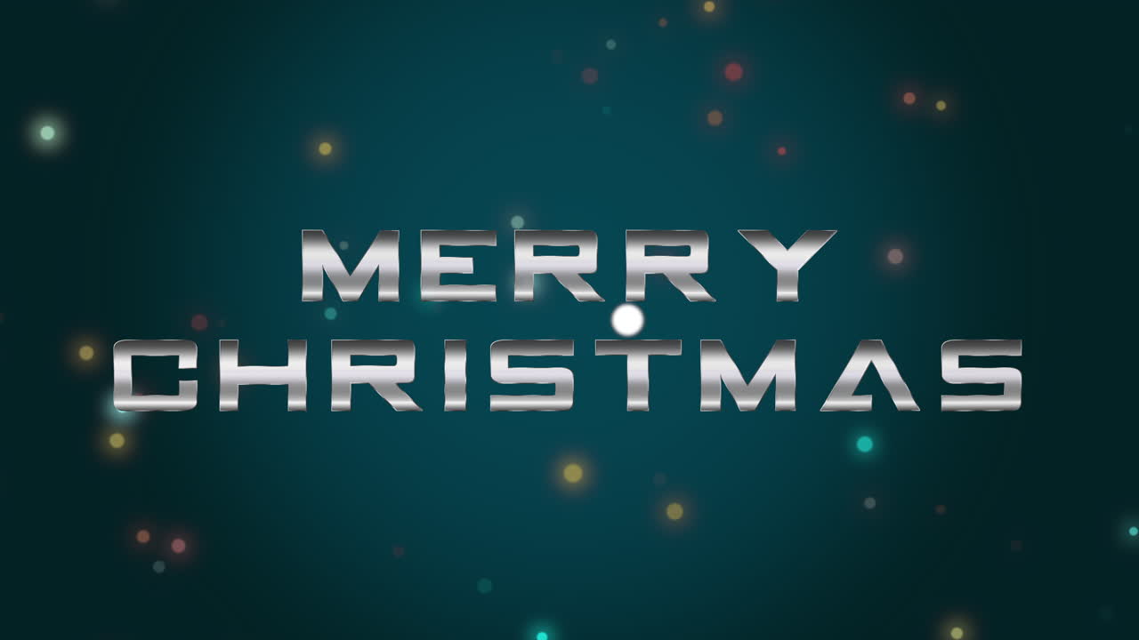 Merry Christmas text with flying colorful glitters on black gradient