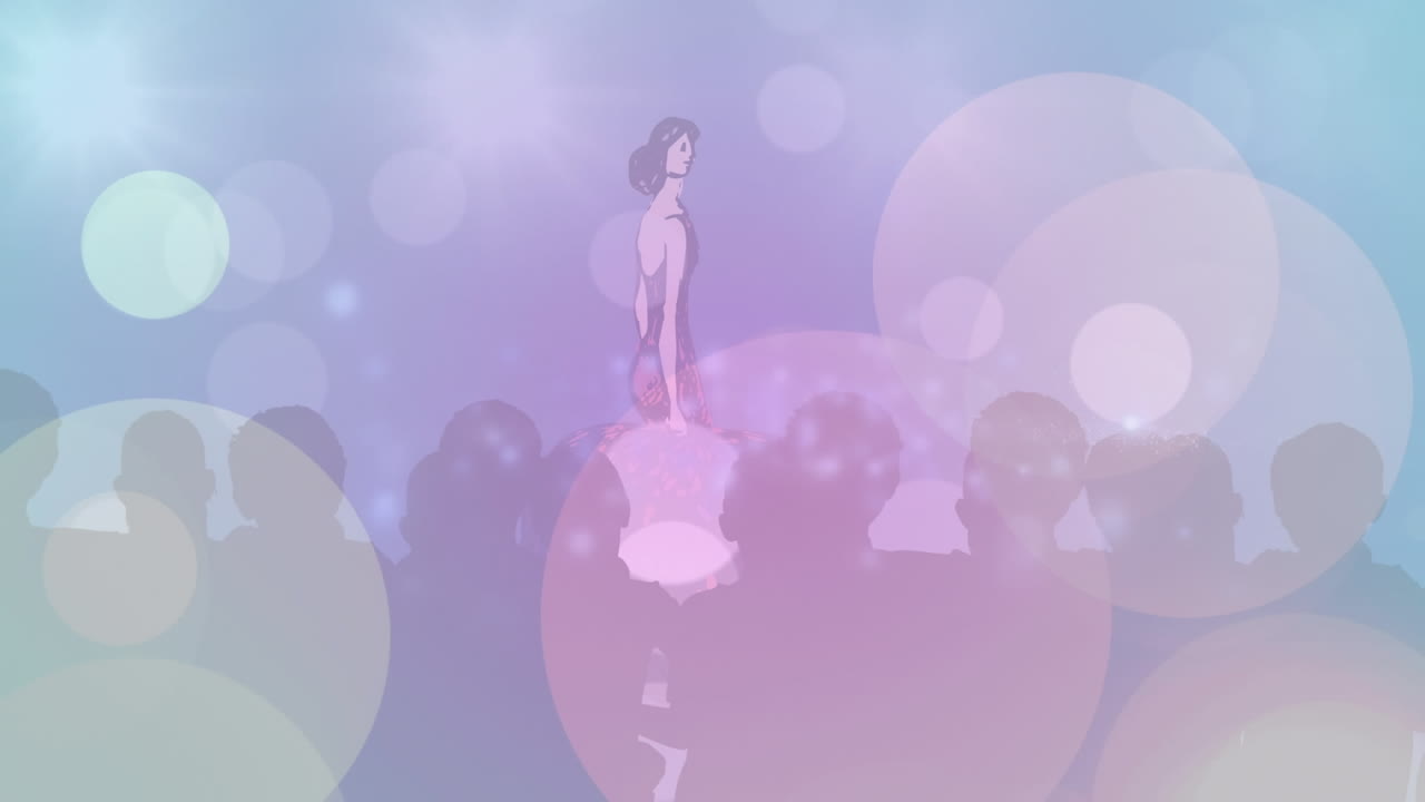 animación de moda dibujo de modelo en la pasarela en un desfile de moda sobre fondo azul