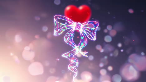 magical glowing bow with heart and bokeh lights