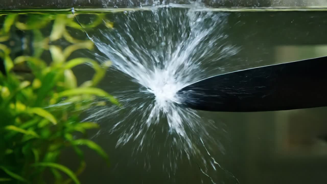 Aquarium glass broken by knife