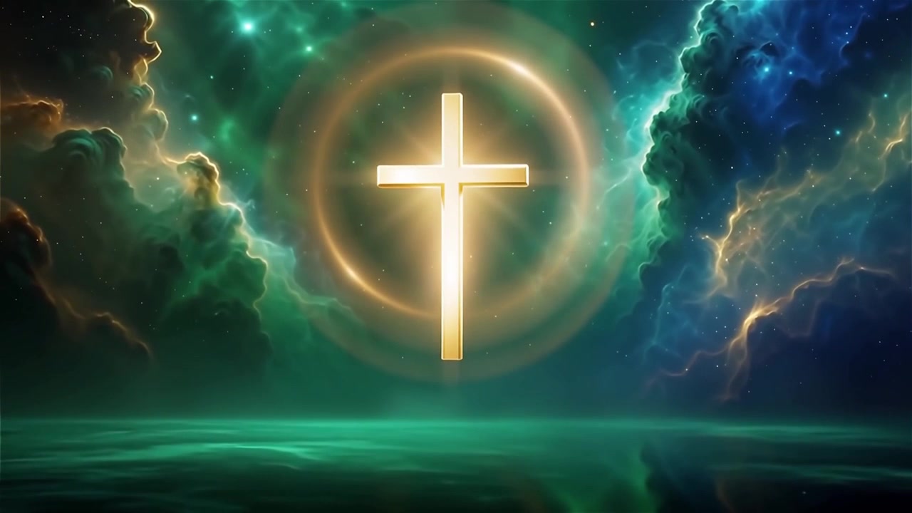 Croce Cristiana Luce Celestiale Sfondo per il Culto.