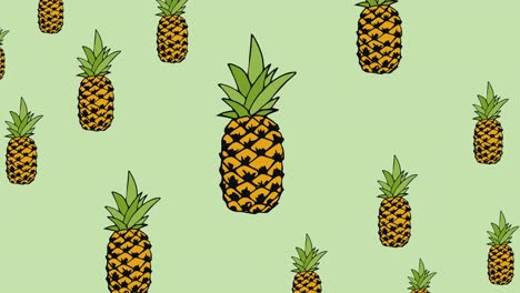 animation of single pineapple floating on green background