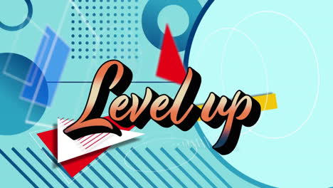 animation of level up text and pattern on blue background